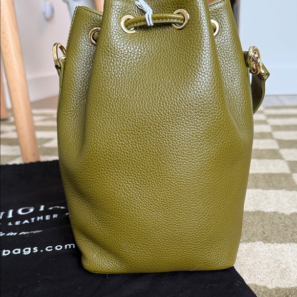 Olive Green Leather Bucket Bag by - Picture 5 of 8